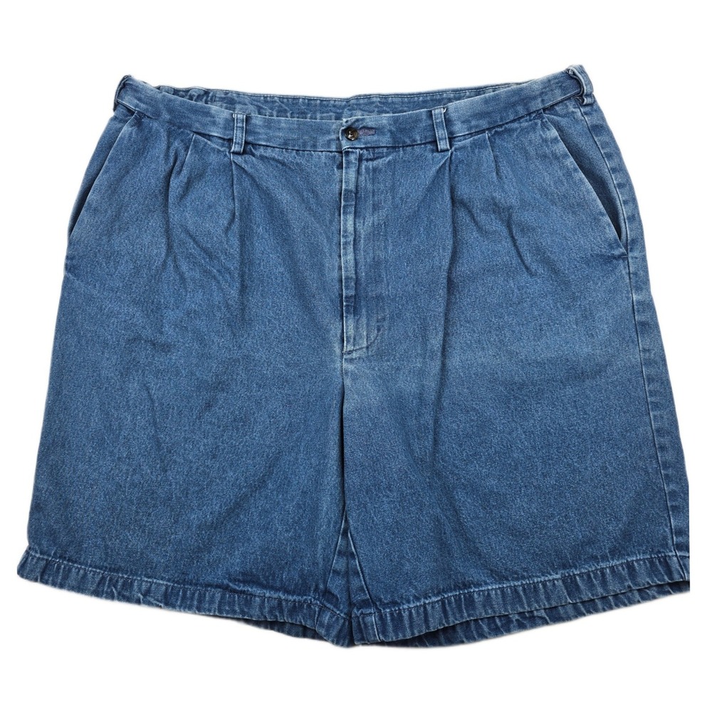 Haggar Denim Shorts Mens 44/42 Blue Jean Cotton Pleated Front Casual Medium Wash